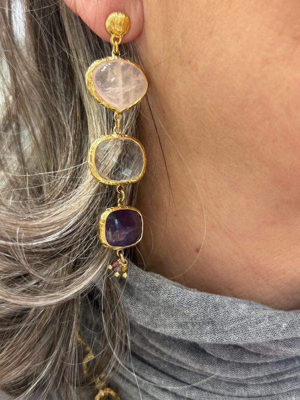 Boucles d'oreilles SILENE Quartz rose / cristal de roche / améthyste – Image 3