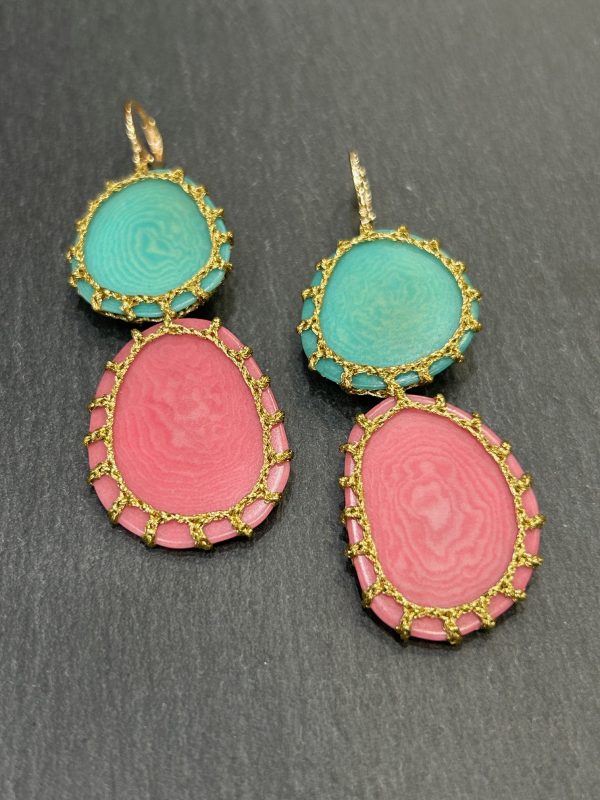 Boucles d'oreilles CARTAGENA Menthe / fuchsia
