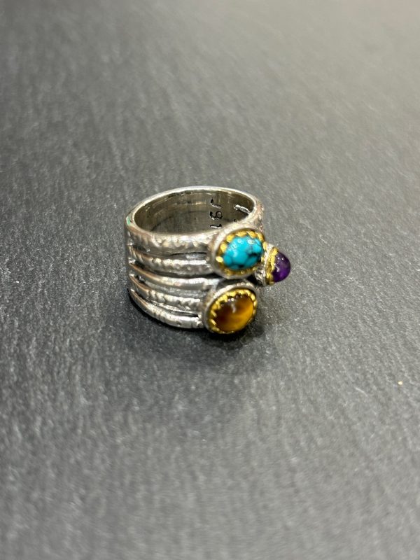 Bague J917 Turquoise / Améthyste /Oeil de tigre – Image 4