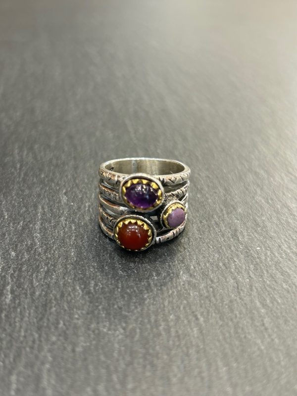 Bague J917 Améthyste / Charoite / Cornaline