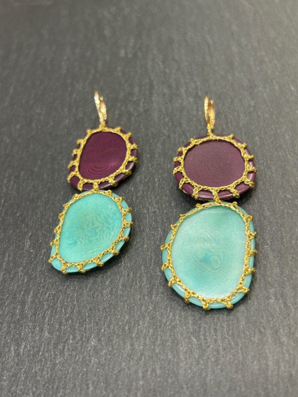 Boucles d'oreilles CARTAGENA Violet / Menthe