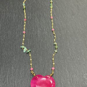 Collier COEUR Calcédoine rose