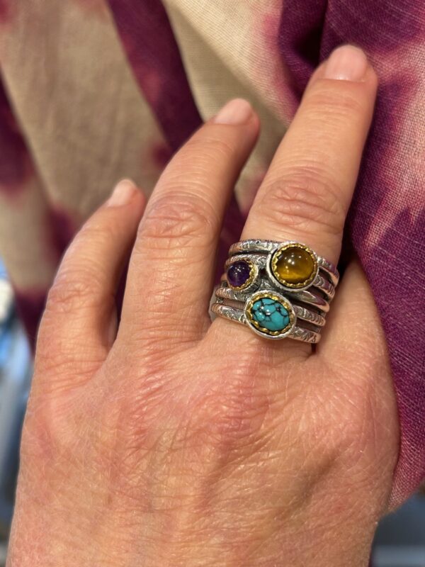 Bague J917 Turquoise / Améthyste /Oeil de tigre – Image 3