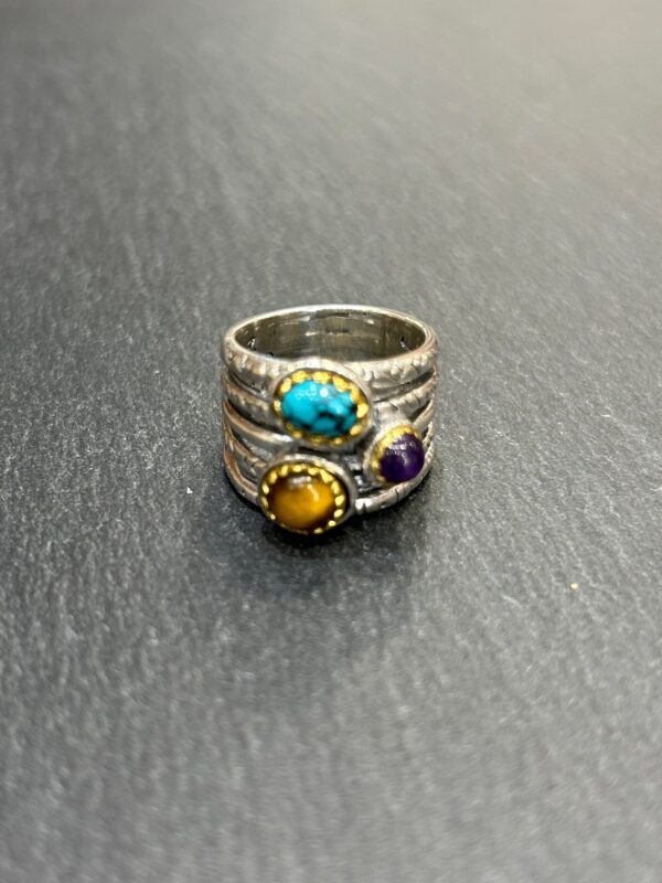 Bague J917 Turquoise / Améthyste /Oeil de tigre