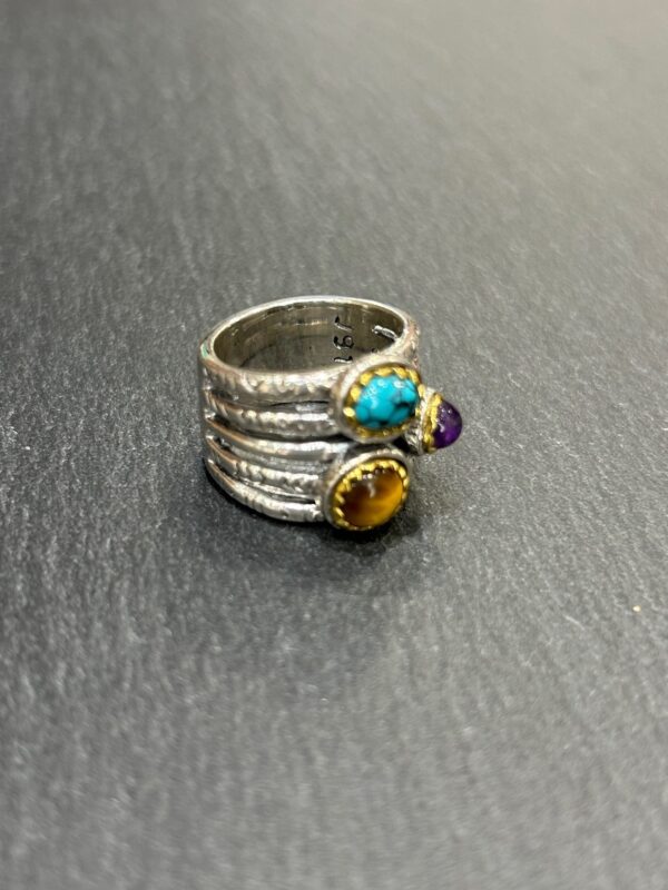 Bague J917 Turquoise / Améthyste /Oeil de tigre – Image 4