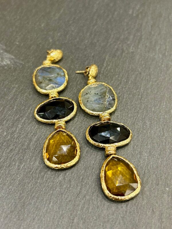 Boucles d'oreilles Silene Labradorite/ Onyx / Citrine