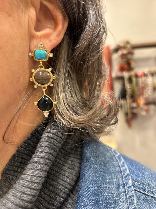 Boucles d'oreillesTiki Turquoise/ Bois/ Onyx – Image 2