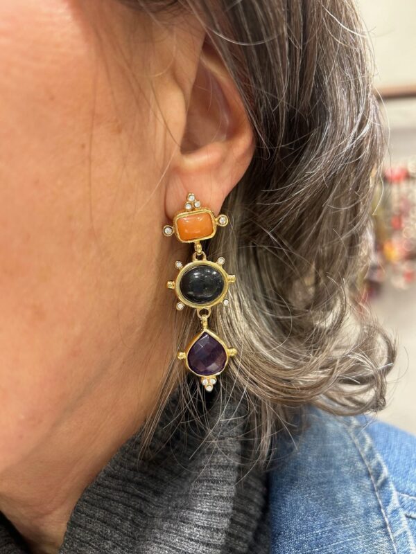 Boucles d'oreillesTiki Cornaline/ Balsate/Améthyste – Image 2