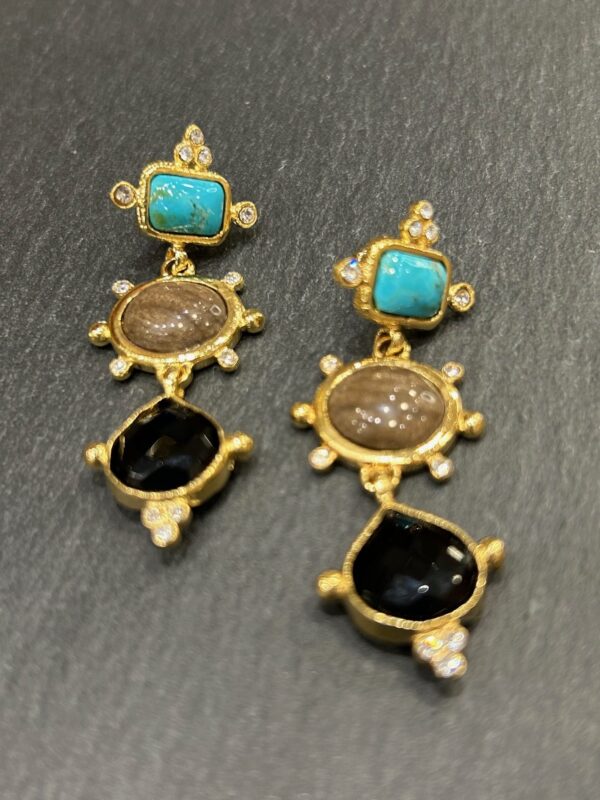 Boucles d'oreillesTiki Turquoise/ Bois/ Onyx