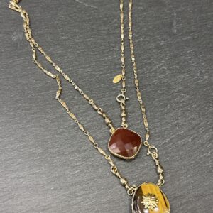 COLLIER SCAPULAIRE OEIL DU TIGRE : CORNALINE - ASTREE